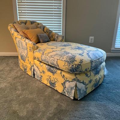 021 Custom Upholstered Yellow and Blue Chaise Lounge