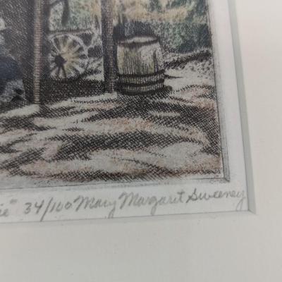 Mary Margaret Sweeney Framed Etching Signed & Numbered Approx 10 1/4" x 9 1/4"