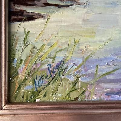 023 Original Oil Painting on Board of Egret Marsh Landscape by Kathie Rogers