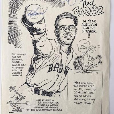 Ned Garver signed cartoon 