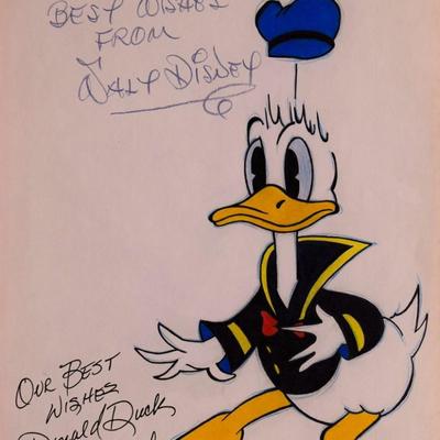 Donald Duck sketch signed by Walt Disney & Clarence Nash