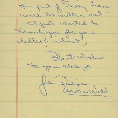 Julie Phillips signed note