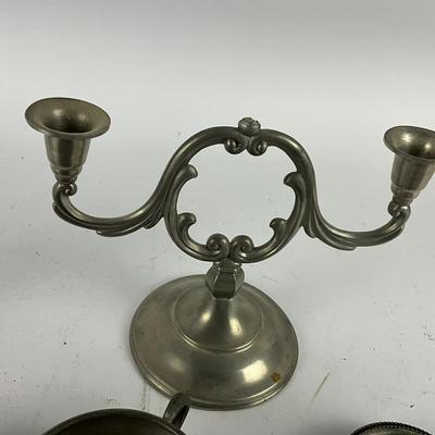 763 Sventz Tenn Cream & Sugar Bowls With Candle Stick Holders With Six Small Plates