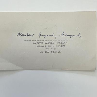 Hungarian Minister to the United States Aladar Szegedy-Maszak original signature