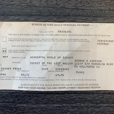 George Hickman unsigned residual payment