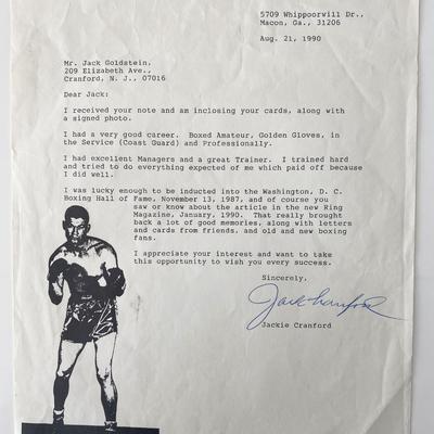 Boxing HOF Jackie Cranford signed letter