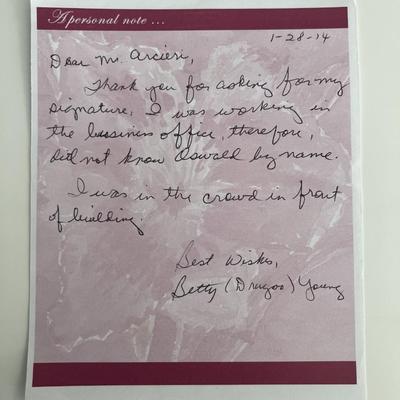 JFK Assassination Betty Dragoo Young signed note