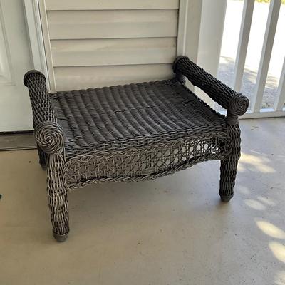 031 Pier One Resin Wicker Ottoman with Cushions