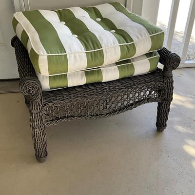 031 Pier One Resin Wicker Ottoman with Cushions
