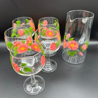 FRANCISCAN “Desert Rose” Goblets & Glass Pitcher