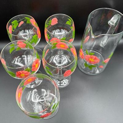 FRANCISCAN “Desert Rose” Goblets & Glass Pitcher