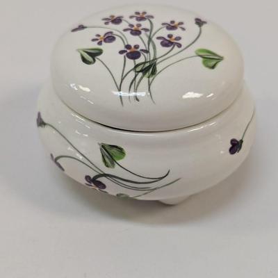 Marie's Hand Painted Under Glazed Trinket Dish With Lid