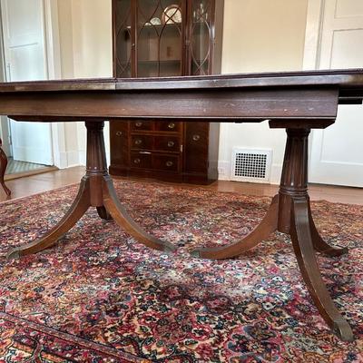 Vintage Mahogany Double Pedestal Dining Table w/ 2 Leaves