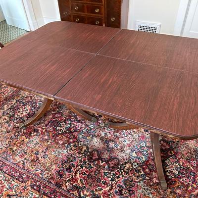 Vintage Mahogany Double Pedestal Dining Table w/ 2 Leaves