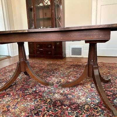 Vintage Mahogany Double Pedestal Dining Table w/ 2 Leaves