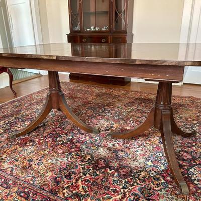 Vintage Mahogany Double Pedestal Dining Table w/ 2 Leaves