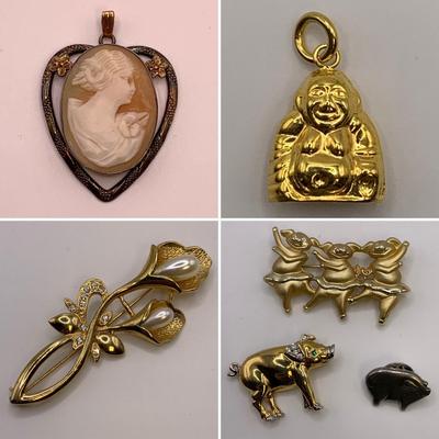 Gold & Silver Pins & Pendants incl. 14K (ST-HS)