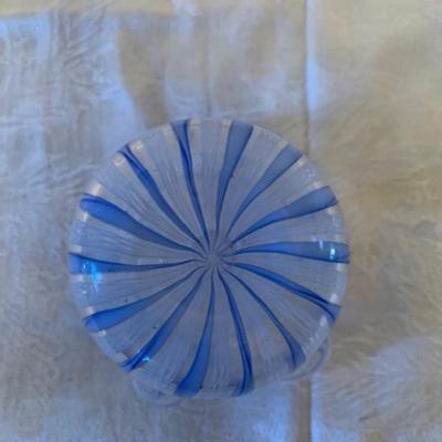 Blue and white blown glass vase