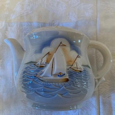 Vintage Praulier China coffee pot w/hand painted sail boat