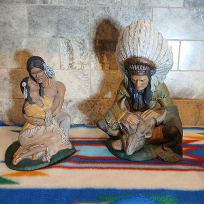 Two Native American ceramic art statues