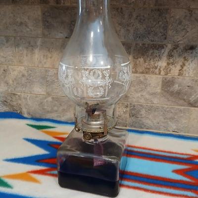 Lamp Light Farms square base glass Oil lamp with ornate chimney and two tiny oil lamps