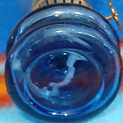 Lamp Light Farms square base glass Oil lamp with ornate chimney and two tiny oil lamps