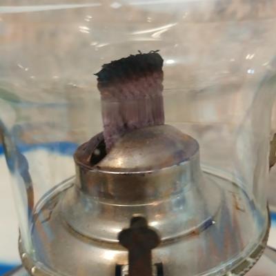 Lamp Light Farms square base glass Oil lamp with ornate chimney and two tiny oil lamps