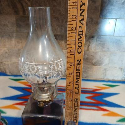 Lamp Light Farms square base glass Oil lamp with ornate chimney and two tiny oil lamps