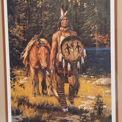 Framed artwork Chief with Horse signed and numbered by Chuck Rens "The Vanishing America"