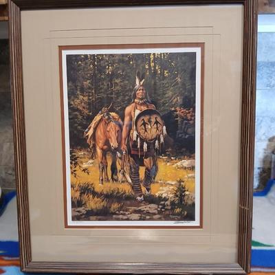 Framed artwork Chief with Horse signed and numbered by Chuck Rens "The Vanishing America"