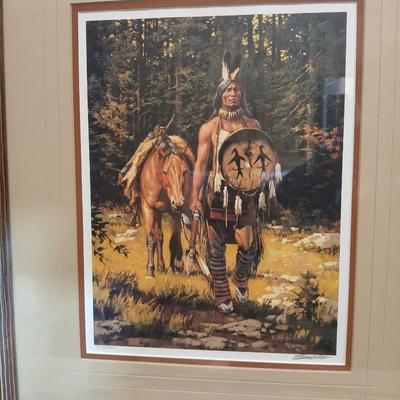 Framed artwork Chief with Horse signed and numbered by Chuck Rens "The Vanishing America"
