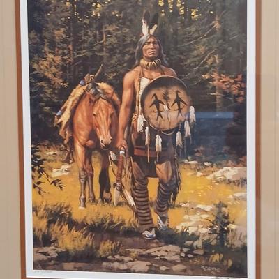 Framed artwork Chief with Horse signed and numbered by Chuck Rens "The Vanishing America"