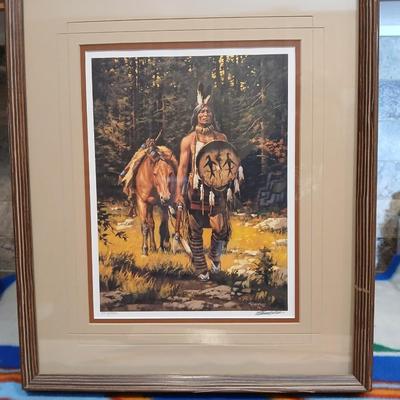Framed artwork Chief with Horse signed and numbered by Chuck Rens "The Vanishing America"