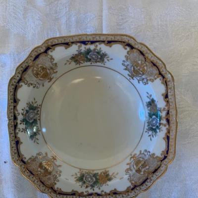 Vtg Noritaki “M” pedestal China bowl with raised gold trim