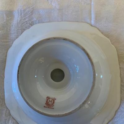 Vtg Noritaki “M” pedestal China bowl with raised gold trim