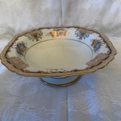 Vtg Noritaki “M” pedestal China bowl with raised gold trim