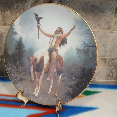 Native American ceramic Statue artwork and Numbered "Deliverance" Collectible plate