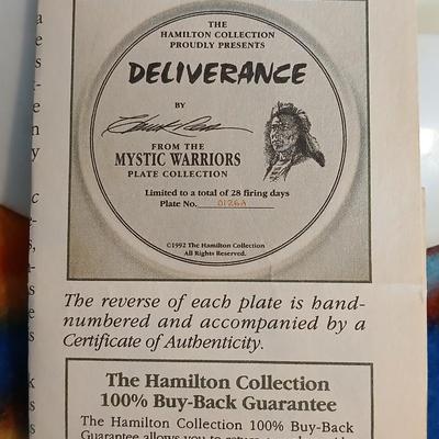 Native American ceramic Statue artwork and Numbered "Deliverance" Collectible plate