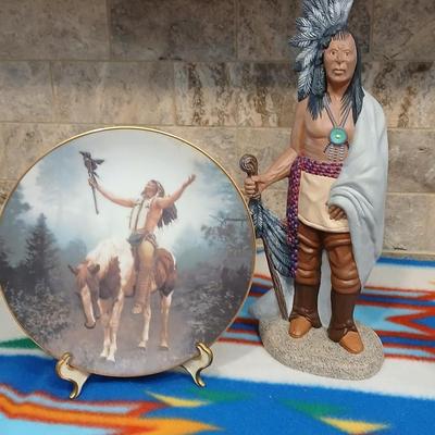 Native American ceramic Statue artwork and Numbered "Deliverance" Collectible plate