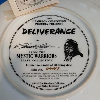 Native American ceramic Statue artwork and Numbered "Deliverance" Collectible plate