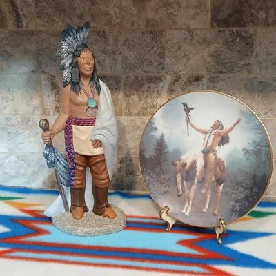 Native American ceramic Statue artwork and Numbered "Deliverance" Collectible plate