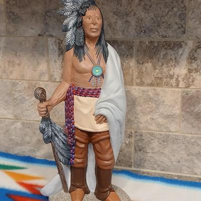 Native American ceramic Statue artwork and Numbered "Deliverance" Collectible plate