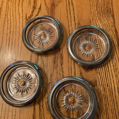 Vtg Set of 4 Leonard silver trimmed coasters