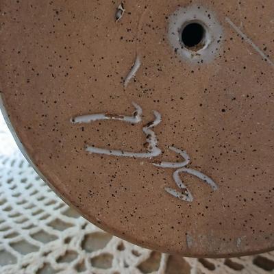 Pair of Signed Pottery / stoneware hurricane candle with glass globes