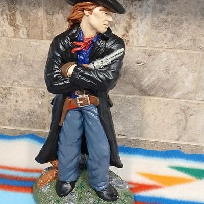 Cowboy ceramic Art Statue and Vintage Old Fitzgerald whisky bottle with horse