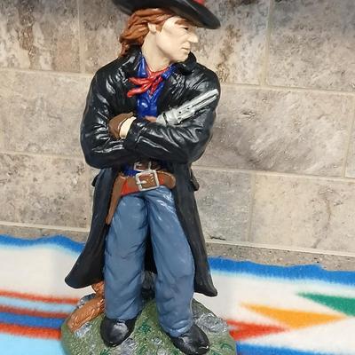 Cowboy ceramic Art Statue and Vintage Old Fitzgerald whisky bottle with horse