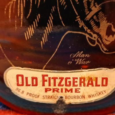Cowboy ceramic Art Statue and Vintage Old Fitzgerald whisky bottle with horse