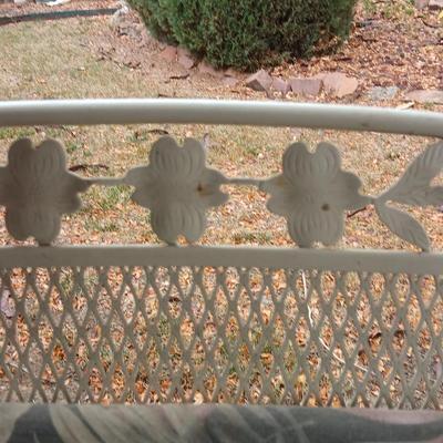 54" Wrought iron mesh patio table with 4 wrought iron mesh chairs and cushions