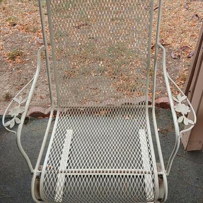 54" Wrought iron mesh patio table with 4 wrought iron mesh chairs and cushions