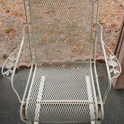 54" Wrought iron mesh patio table with 4 wrought iron mesh chairs and cushions